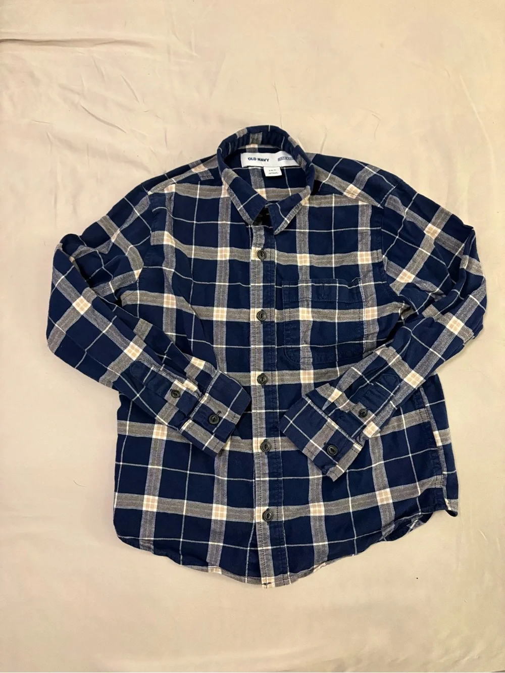 Old Navy Boy’s Navy Plaid Button-Up Shirt